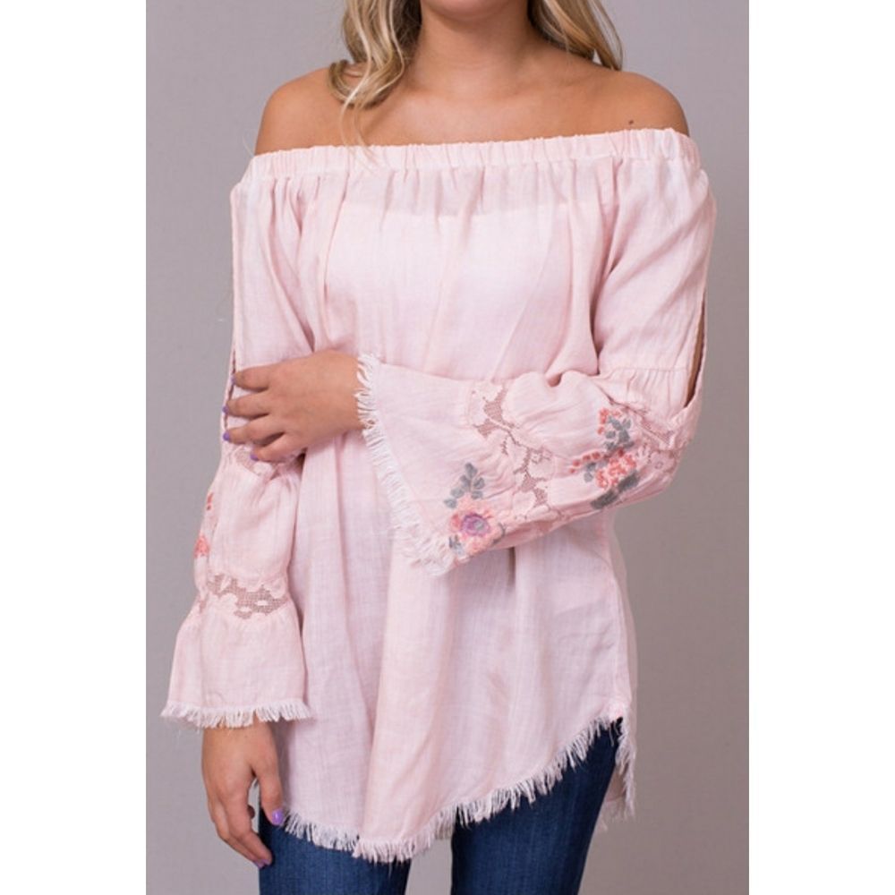 Billy T Embroidered Dusty Pink Boho Off Shoulder Tunic Size Medium